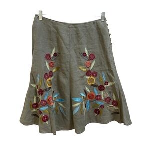 J.Jill linen Floral Embroidered Linen A Line Midi Skirt Size 10P Cottagecore